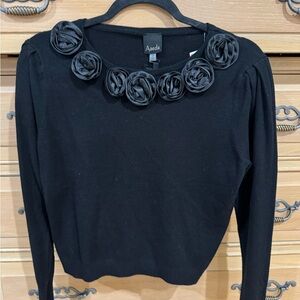 Aaeda Black Rose-Accent Women's Sweater small